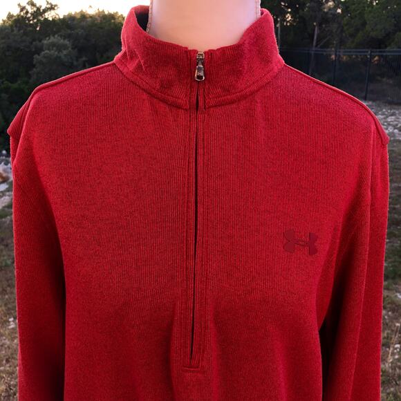 Under Armour Men's Cold Gear Quarter Zip Pullover Medium Sweater Red Long Sleeve - Picture 8 of 16